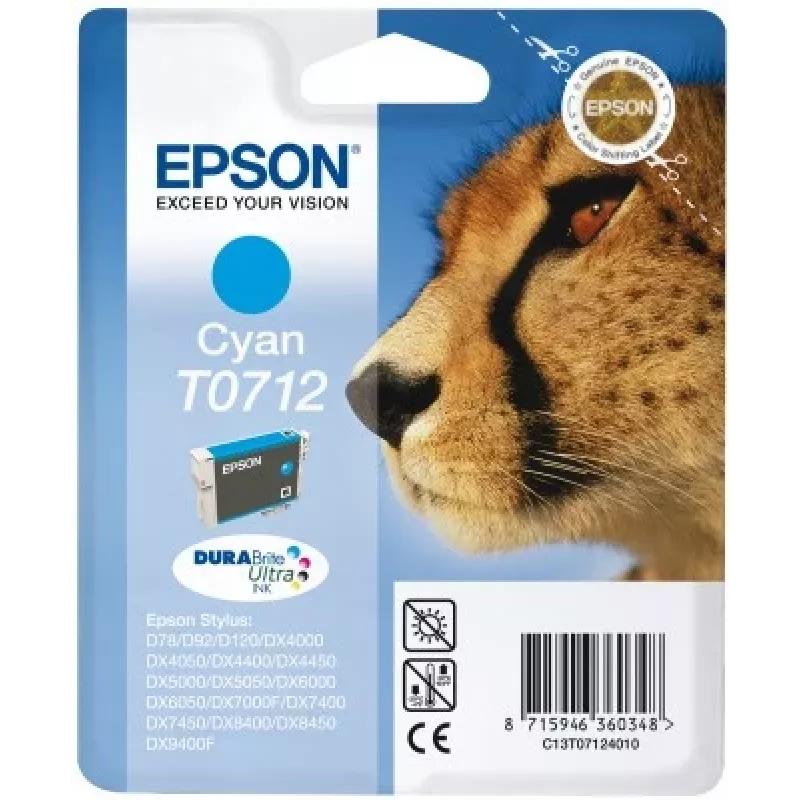 Epson Cheetah vienas paciņas ciāna T0712 DURABrite Ultra tinte
