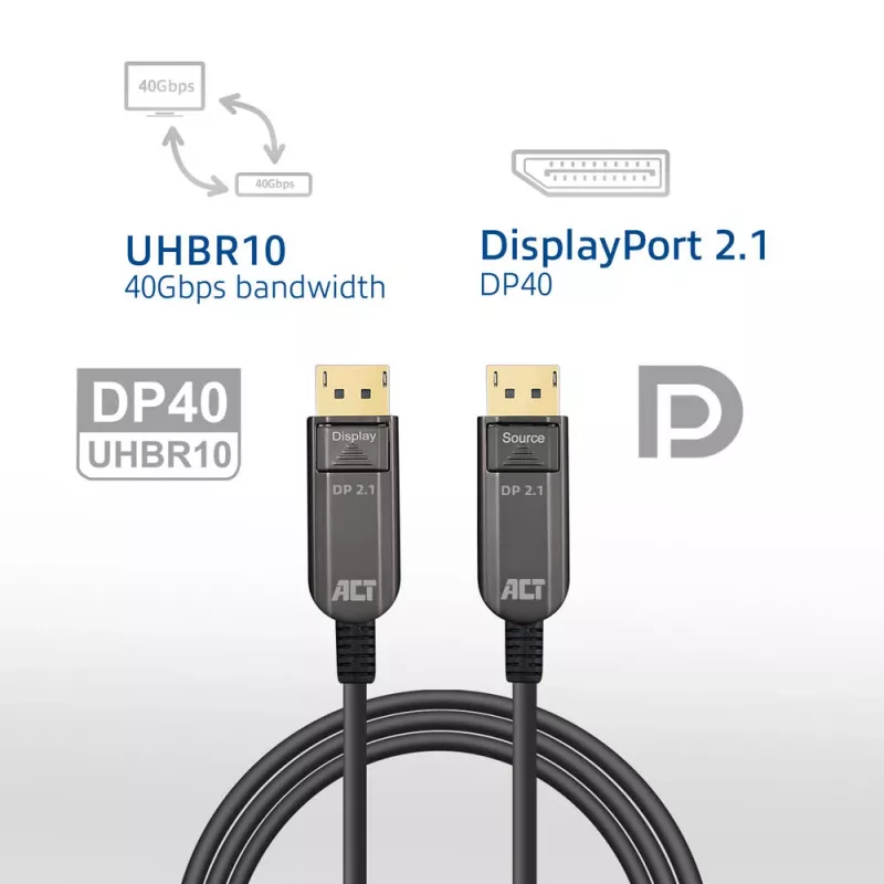ACT AK4171 DisplayPort kabelis 15 m Melns