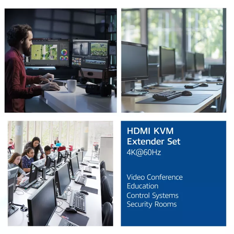ACT 4K HDMI 2.0 KVM paplašinātāja komplekts, izmantojot CAT6A līdz 70 metriem