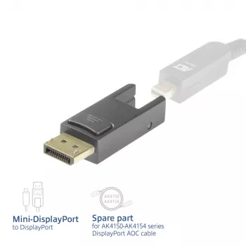 ACT nomaiņas adapteris Mini DisplayPort uz DisplayPort DisplayPort aktīvajiem optiskajiem kabeļiem ar noņemamu savienotāju