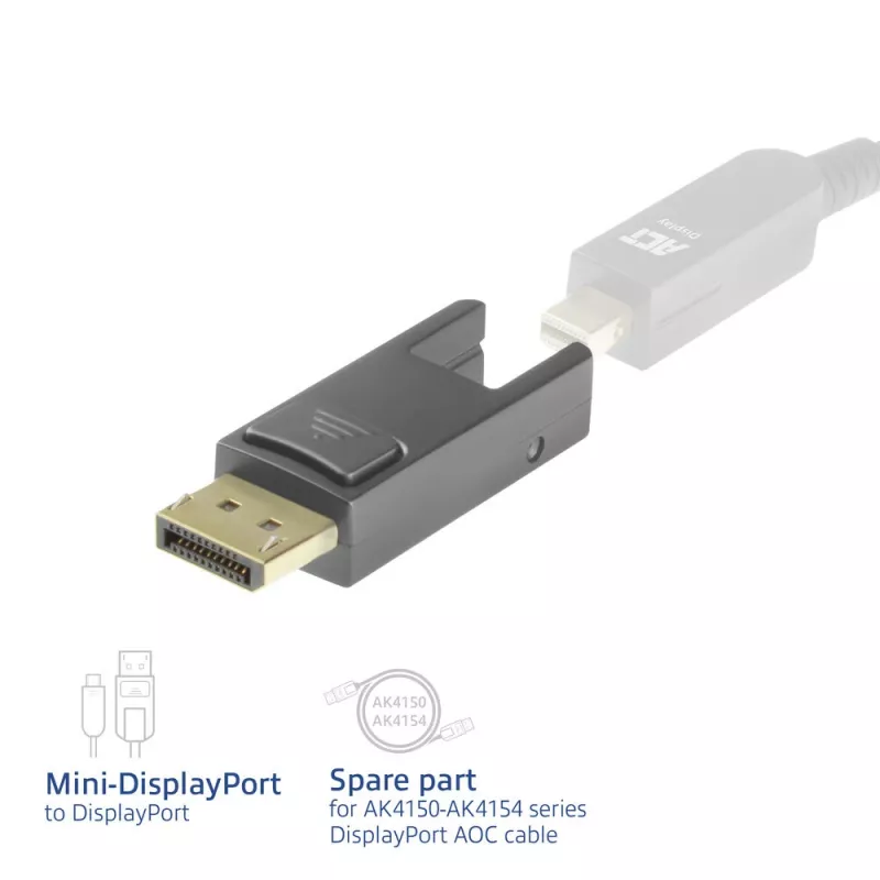 ACT nomaiņas adapteris Mini DisplayPort uz DisplayPort DisplayPort aktīvajiem optiskajiem kabeļiem ar noņemamu savienotāju