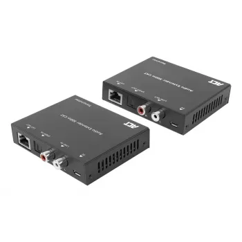 Audio pagarinātāja komplekts ACT AC7710 — digitāls/analogs pa Cat5e/Cat6 ar DAC, TOSLINK I/O, līdz 300 m, 5V USB barošana