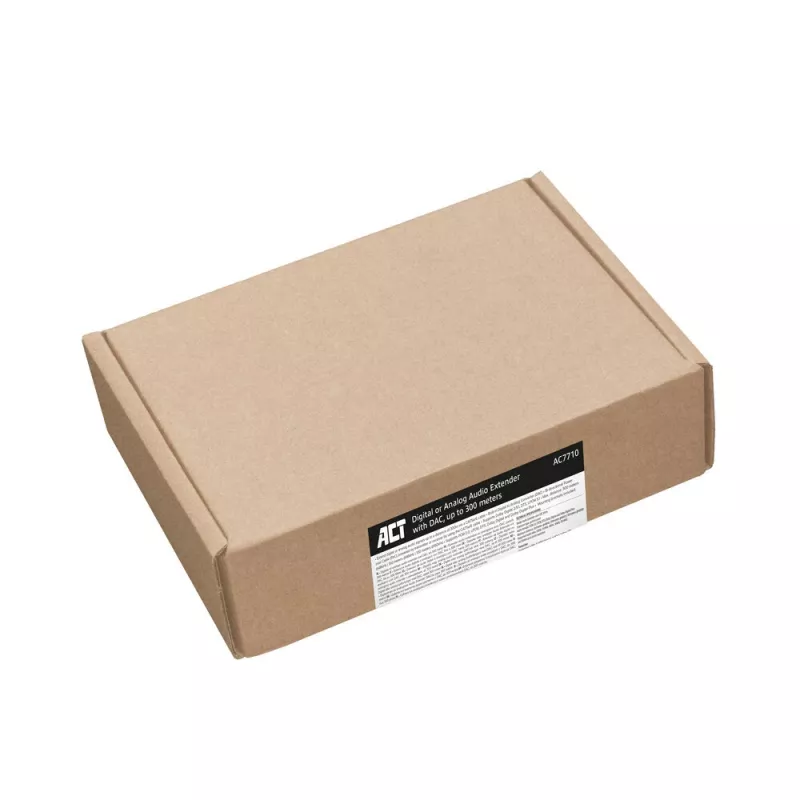 Audio pagarinātāja komplekts ACT AC7710 — digitāls/analogs pa Cat5e/Cat6 ar DAC, TOSLINK I/O, līdz 300 m, 5V USB barošana