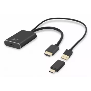 ACT HDMI uz USB Type-C sievišķais adapteris, 4K@60Hz. Kabeļa garums: 0.25 m, Savienotājs 1: USB Type-C, Savienotājs 2: HDMI + USB. Daudzums iepakojumā: 1 gab.