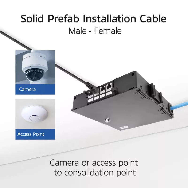ACT Blue 45 meters S/FTP CAT6A B2ca PoE++ 100W solid prefab installation kabelis, RJ45 male – female