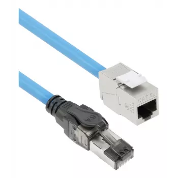 ACT zils 50 metru S/FTP CAT6A B2ca PoE++ 100W cietais saliekamais instalācijas kabelis, RJ45 vīrišķais – sievišķais