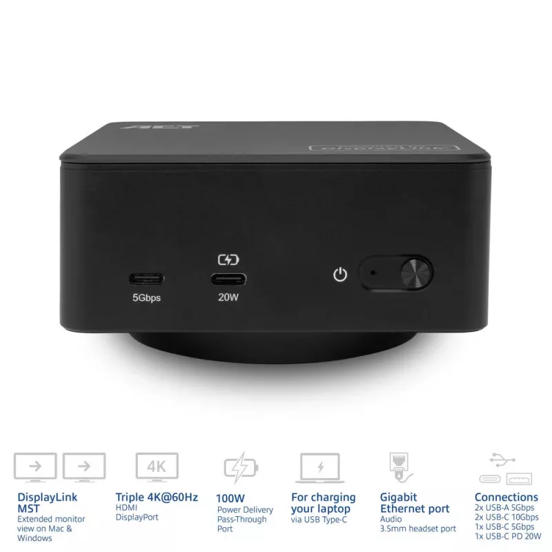 ACT universālā USB-C dokstacija 4K, 3 HDMI/DisplayPort monitoriem