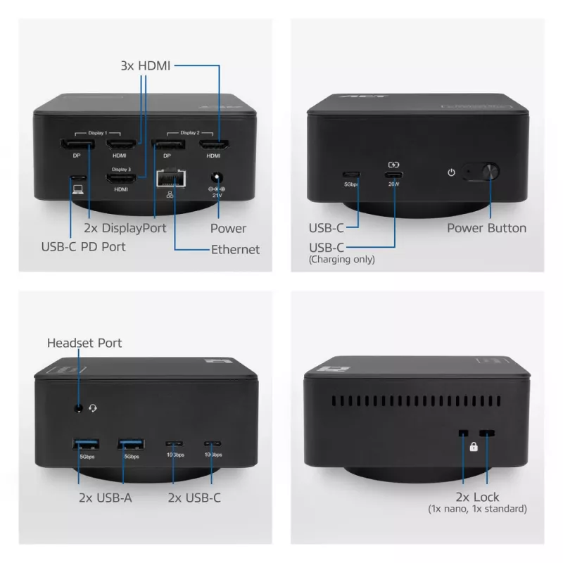 ACT universālā USB-C dokstacija 4K, 3 HDMI/DisplayPort monitoriem