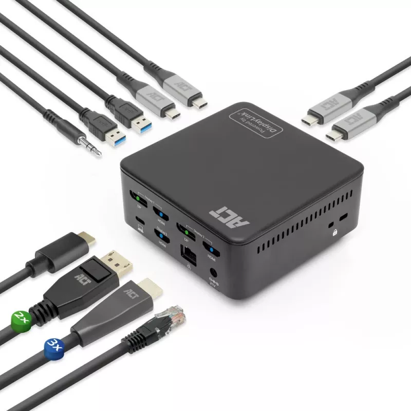 ACT universālā USB-C dokstacija 4K, 3 HDMI/DisplayPort monitoriem