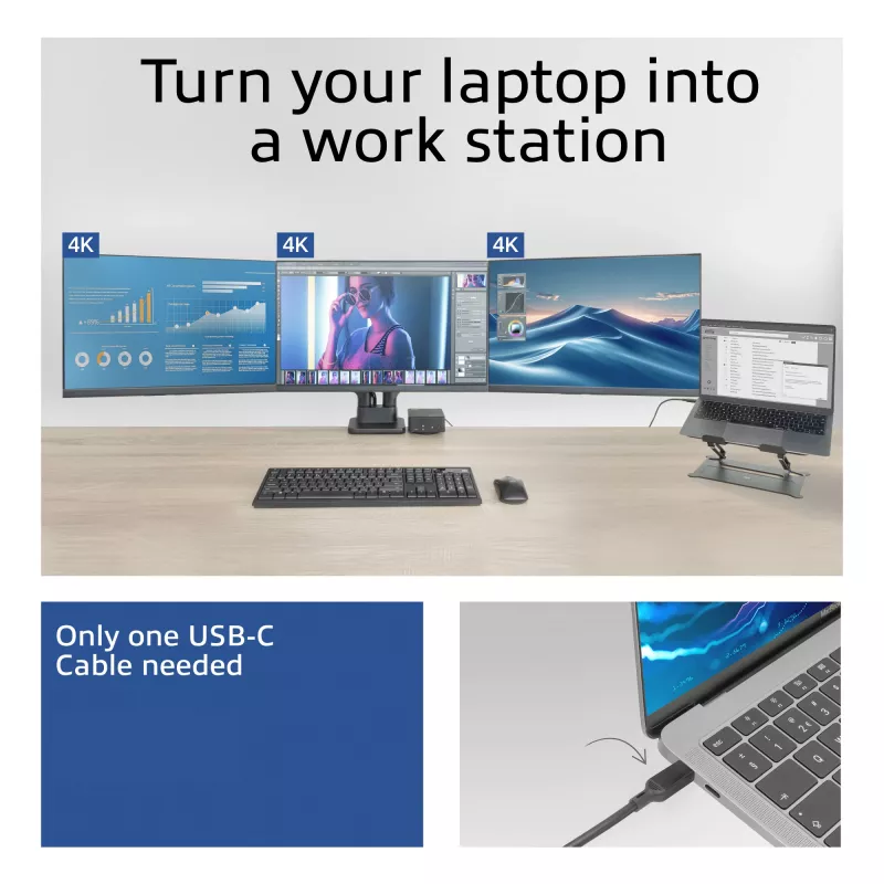 ACT universālā USB-C dokstacija 4K, 3 HDMI/DisplayPort monitoriem