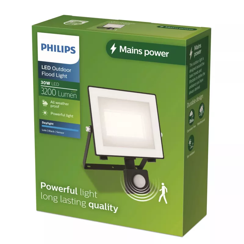 Āra sienas gaismeklis Philips Lois 30W LED, melns, metāla korpuss, 220-240V, nemaināms LED