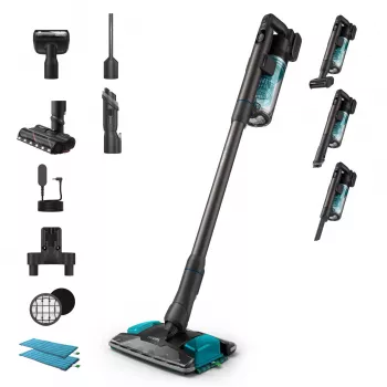 2-vienā stieņa putekļsūcējs Philips XC8155/01 — ar baterijām darbināms sausās un mitrās tīrīšanas putekļsūcējs, 25,2 V, 0,6 l putekļu tvertne, zils