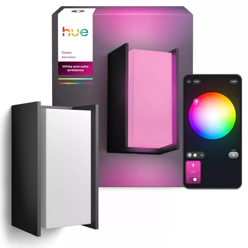 Āra sienas gaismeklis Signify Philips Hue Turaco — baltā un krāsu gaisma, antracīta krāsā, Bluetooth/Zigbee, alumīnijs