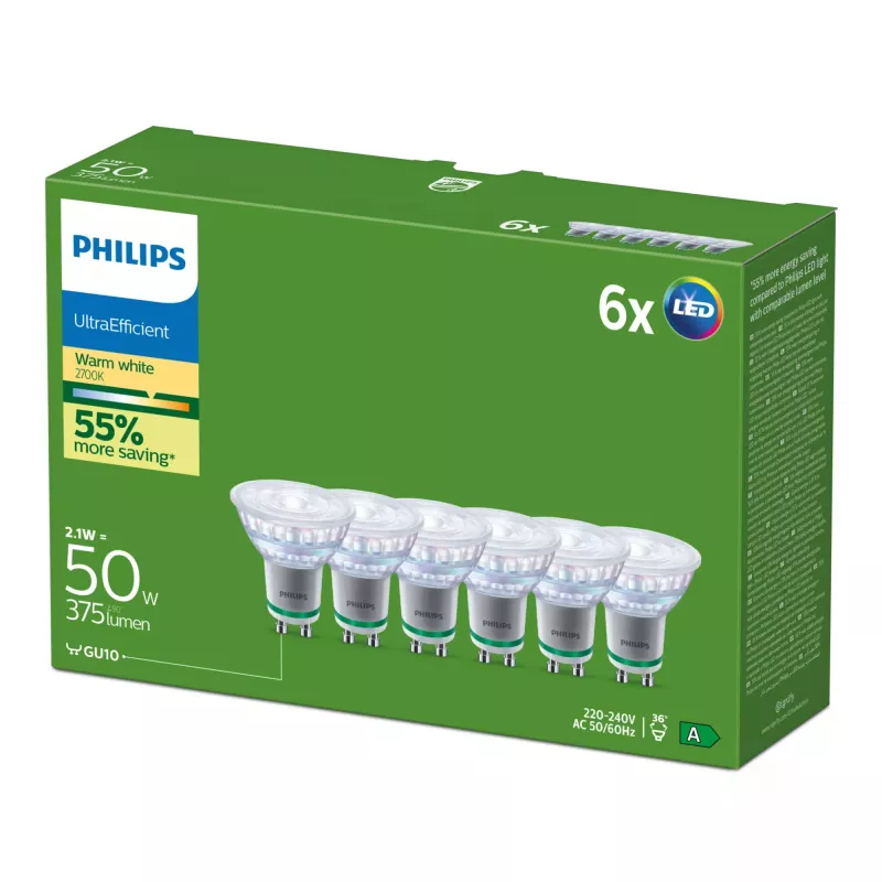LED spuldze Philips GU10 2.1 W 375 lm silti balta 36° CRI 80 (EAN )