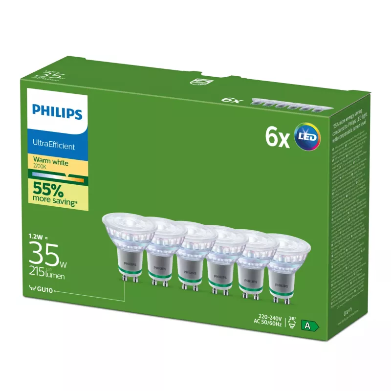 LED spuldze Philips GU10 1,2 W 215 lm silti balta 36° CRI 80