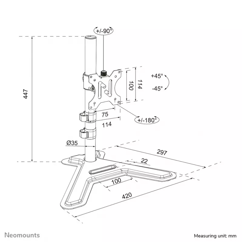 Neomounts DS45-600BL1 viena monitora statīvs 10–32 collu ekrāniem, VESA 75x75–100x100, maks. 9 kg, brīvstāvošs, melns
