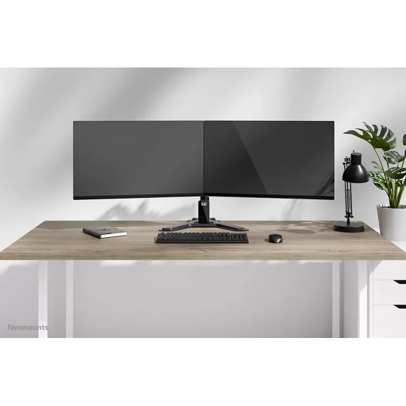 Divu monitoru statīvs Neomounts DS45-600BL2 10–32 collu ekrāniem, atbalsta 2 displejus, maks. 6 kg, VESA 75x75–100x100, brīvstāvošs, melns