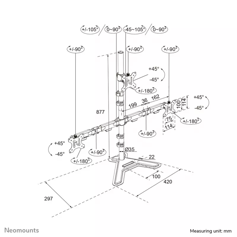 Neomounts DS45-600BL2-1 Trīskāršs monitoru statīvs 10-32 collas