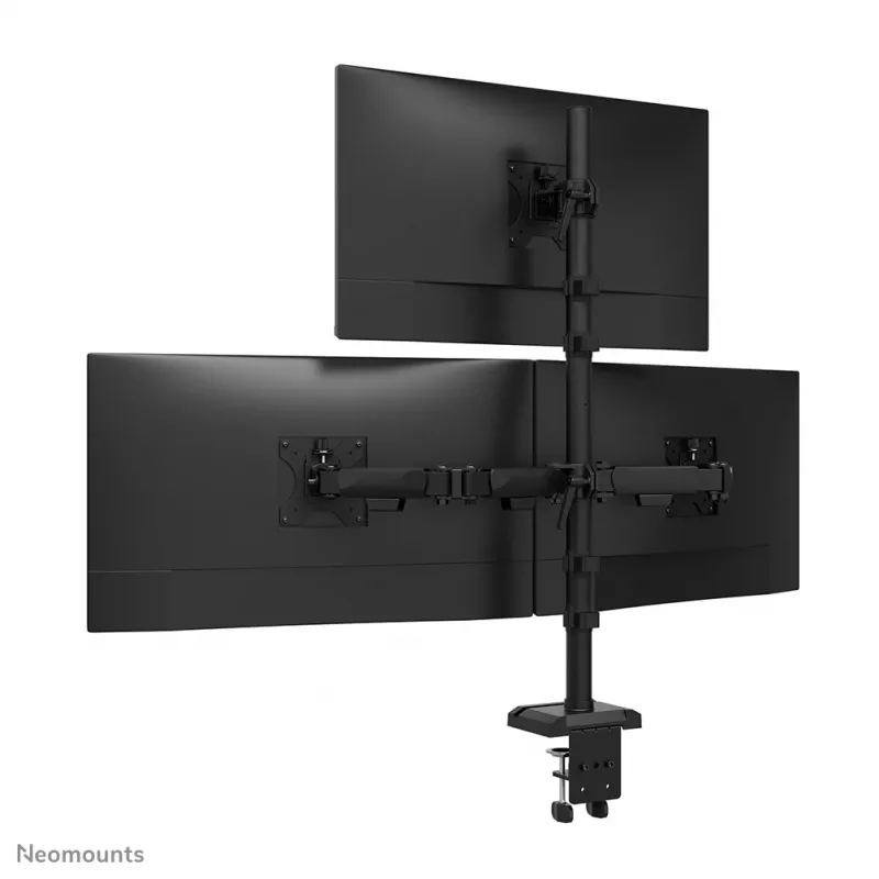 Neomounts DS60-600BL2-1 trīskārša monitora svira 10-32 collas, skava/caurlaide, 9 kg, 25,4 cm (10 collas), 81,3 cm (32 collas), 100 x 100 mm, melna