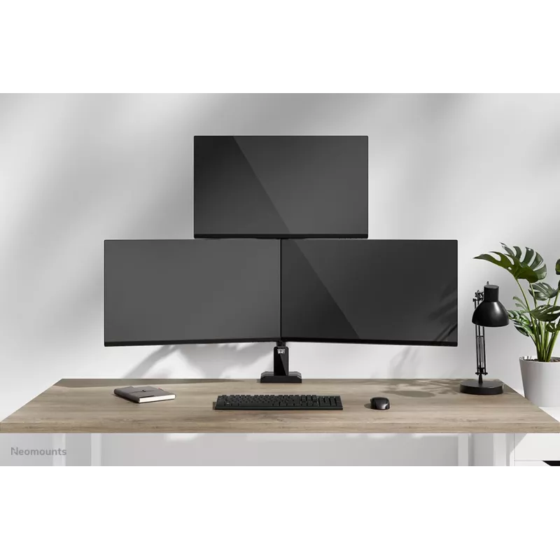 Neomounts DS60-600BL2-1 trīskārša monitora svira 10-32 collas, skava/caurlaide, 9 kg, 25,4 cm (10 collas), 81,3 cm (32 collas), 100 x 100 mm, melna