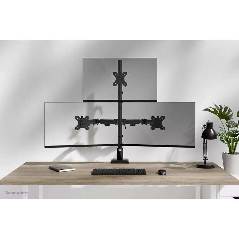 Neomounts DS60-600BL2-1 trīskārša monitora svira 10-32 collas, skava/caurlaide, 9 kg, 25,4 cm (10 collas), 81,3 cm (32 collas), 100 x 100 mm, melna