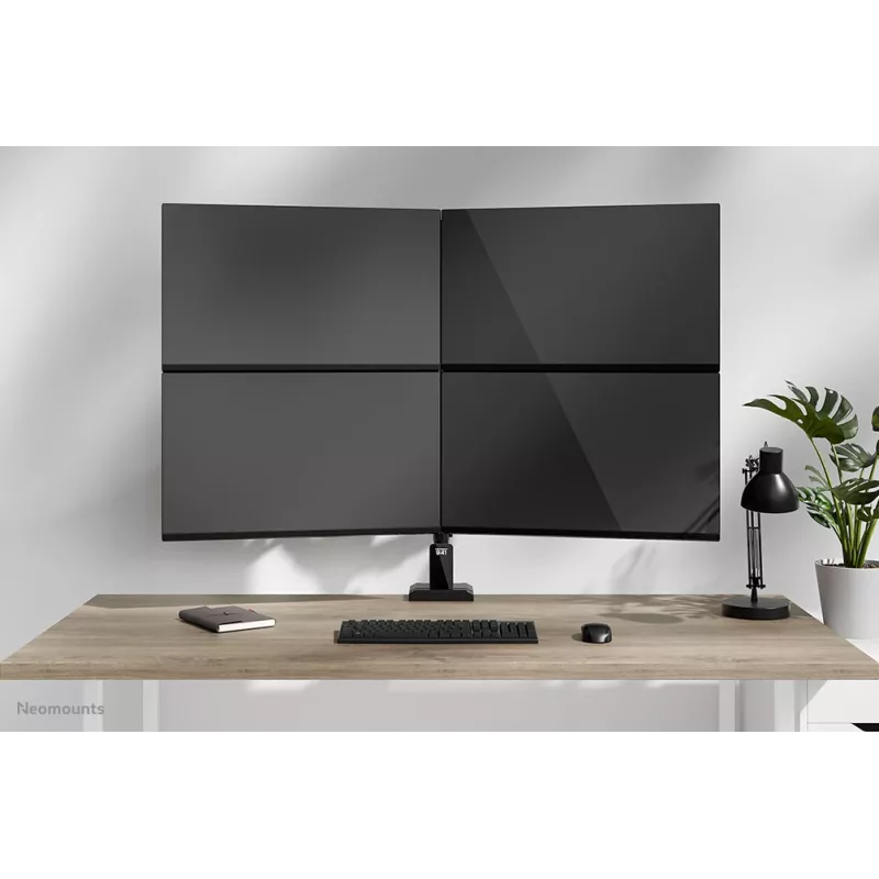 Četrkāršs monitora kronšteins Neomounts DS60-600BL2-2 10–32 collu ekrāniem, VESA 75x75–100x100, maks. slodze 8 kg, skava/caurums, melns