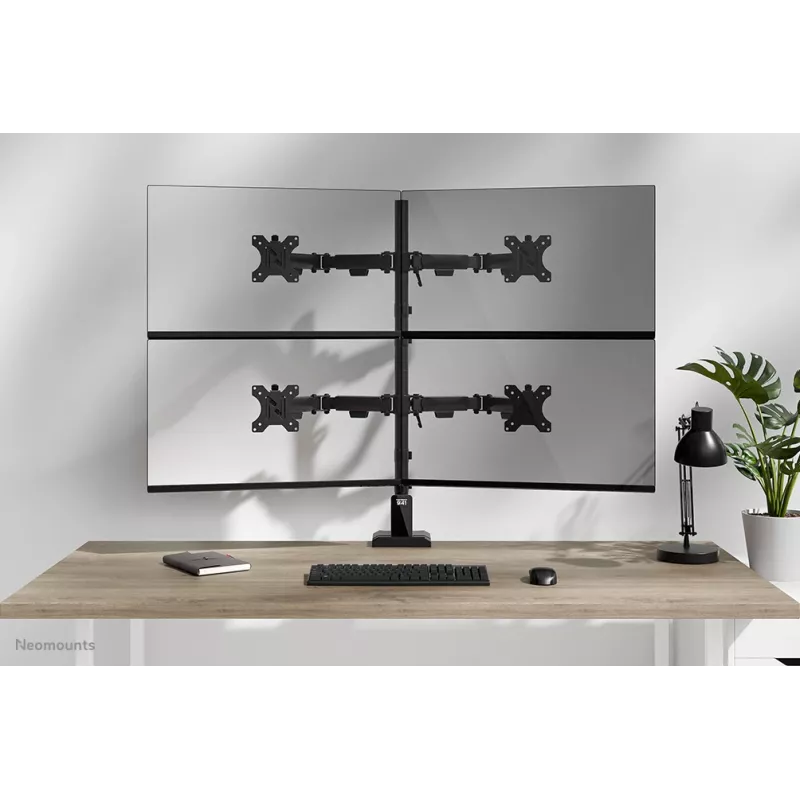 Četrkāršs monitora kronšteins Neomounts DS60-600BL2-2 10–32 collu ekrāniem, VESA 75x75–100x100, maks. slodze 8 kg, skava/caurums, melns