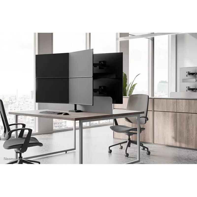 Četrkāršs monitora kronšteins Neomounts DS60-600BL2-2 10–32 collu ekrāniem, VESA 75x75–100x100, maks. slodze 8 kg, skava/caurums, melns