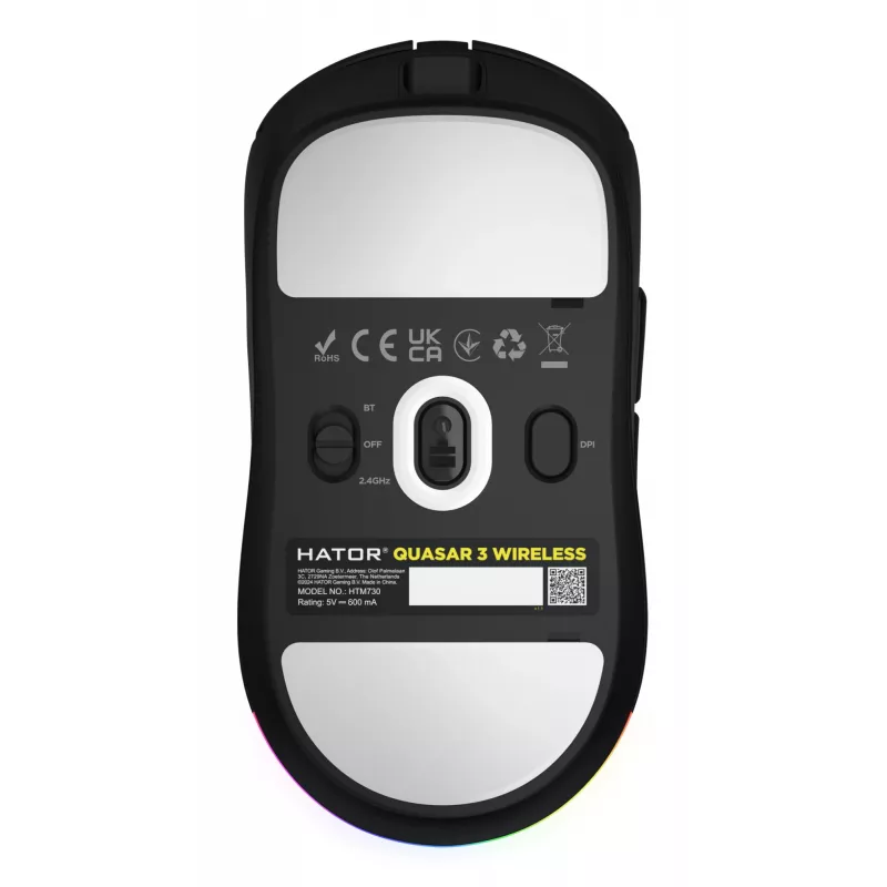 HATOR Quasar 3 Wireless pele Spēlēm Piemērota abām rokām RF Wireless + Bluetooth + USB Type-A Optiskā 12000 DPI