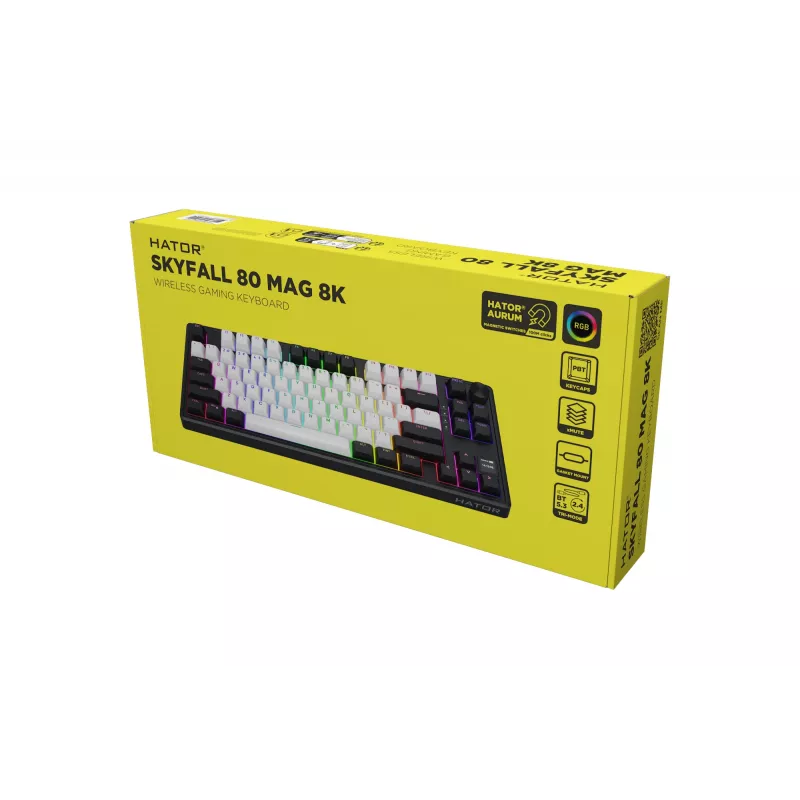 HATOR Skyfall 80 MAG ULTIMA 8K bezvadu tastatūra Gaming USB + RF Wireless + Bluetooth QWERTY US English Melna, Balta