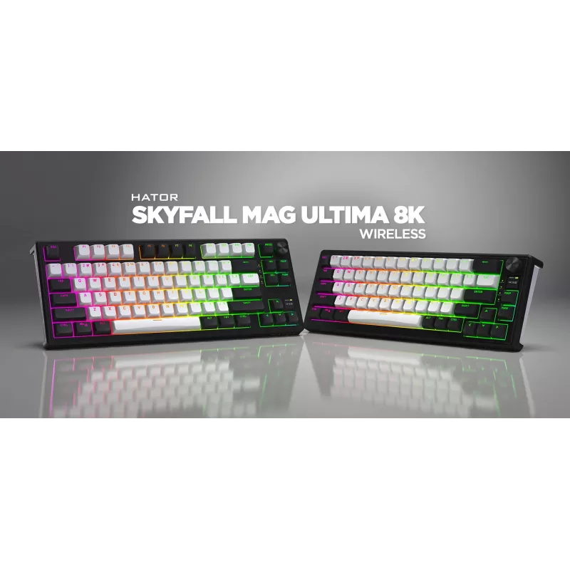 HATOR Skyfall 80 MAG ULTIMA 8K bezvadu tastatūra Gaming USB + RF Wireless + Bluetooth QWERTY US English Melna, Balta