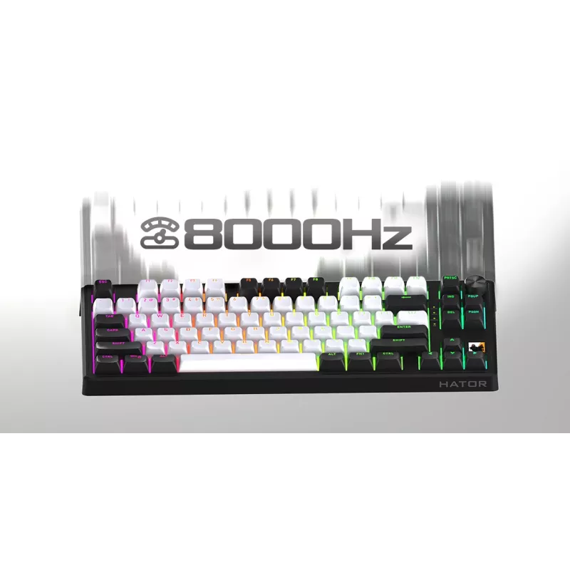 HATOR Skyfall 80 MAG ULTIMA 8K bezvadu tastatūra Gaming USB + RF Wireless + Bluetooth QWERTY US English Melna, Balta