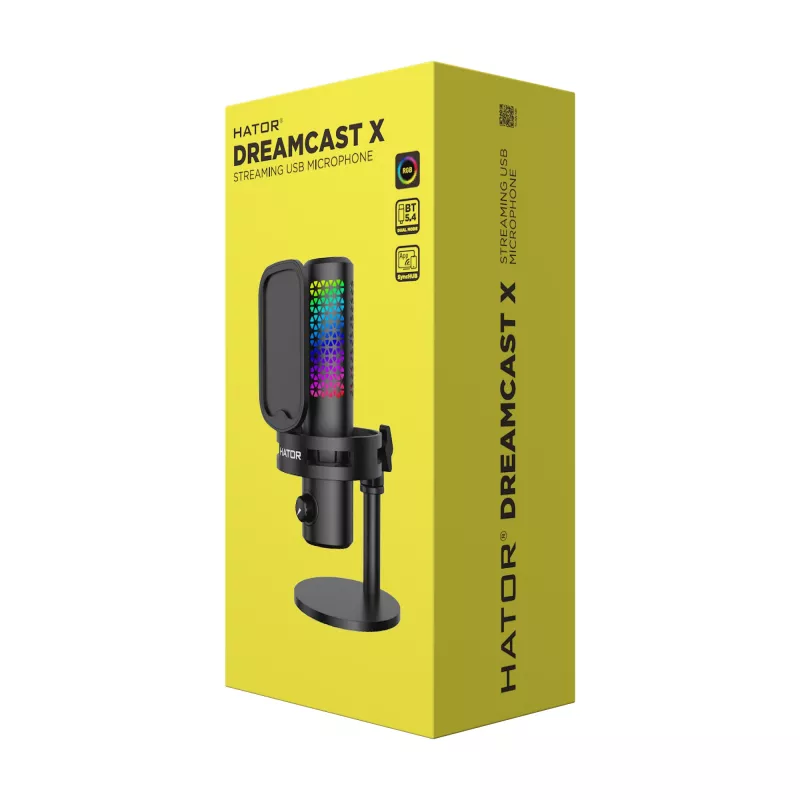 HATOR Dreamcast X, Melns, Podcast mikrofons, -32 dB, 20 - 16000 Hz, 16 bit, 96 kHz, 70 dB