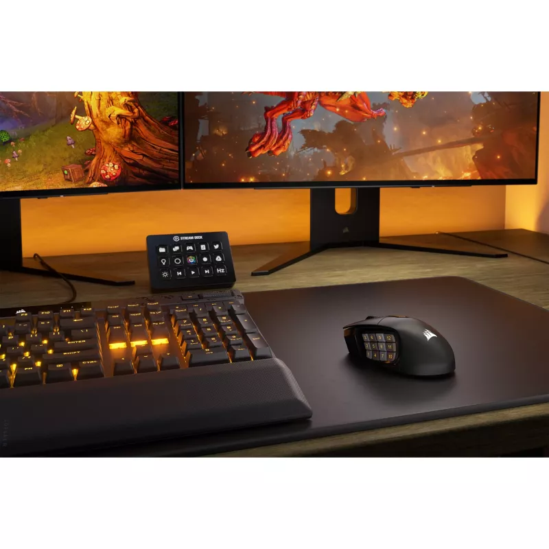 Corsair SCIMITAR ELITE WIRELESS pele Spēlēm Labročiem RF bezvadu + Bluetooth + USB Type-C Optiska 26000 DPI