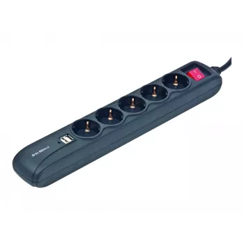 Strāvas pagarinātāja kabelis 1,5M/5 ligzdas +2USB SPG5-U2-5 Gembird