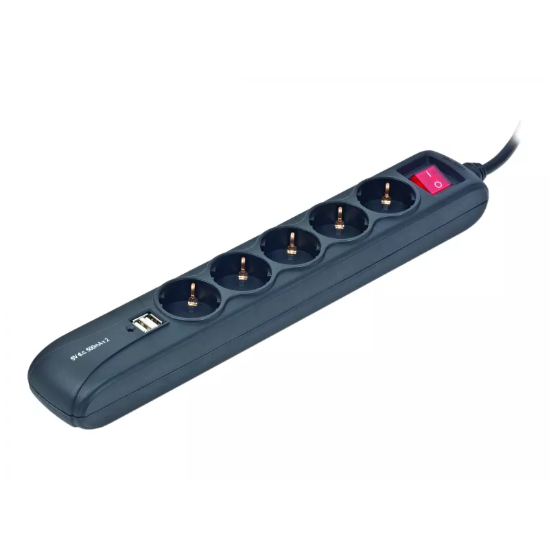 Strāvas pagarinātāja kabelis 1,5M/5 ligzdas +2USB SPG5-U2-5 Gembird