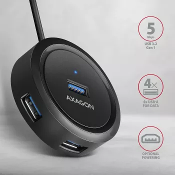 AXAGON HUE-P1AL centrmezgls ar 4 pieslēgvietām USB 3.2 Gen 1 APĻA FORMA