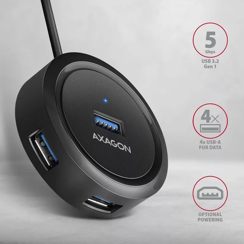 AXAGON HUE-P1AL centrmezgls ar 4 pieslēgvietām USB 3.2 Gen 1 APĻA FORMA