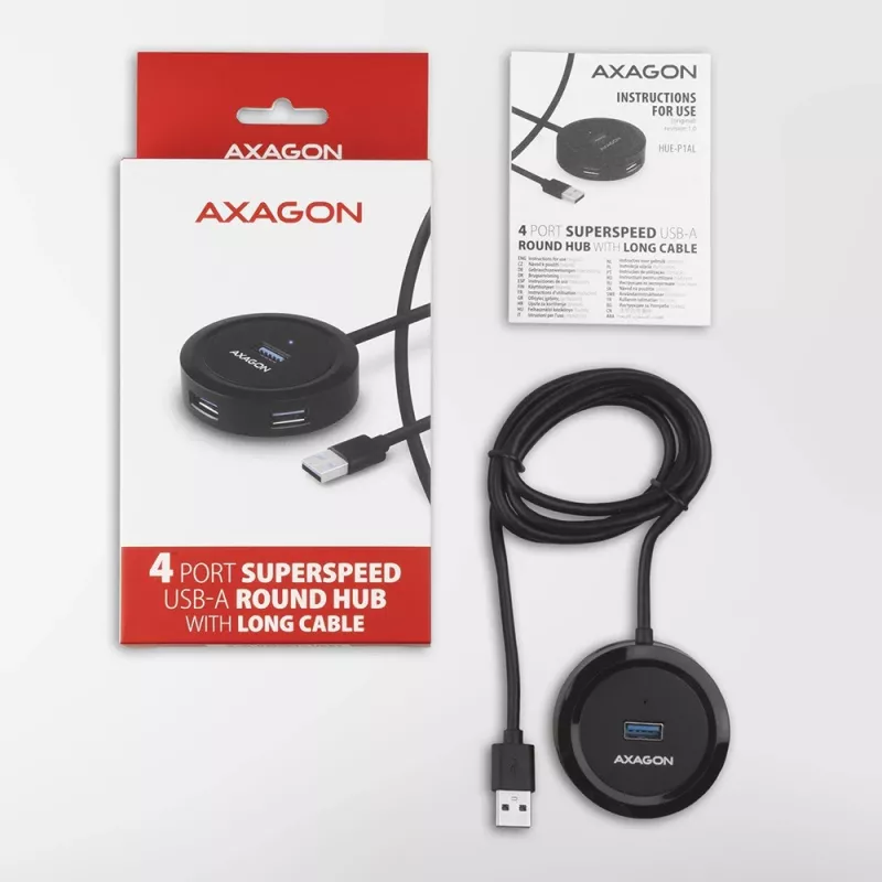 AXAGON HUE-P1AL centrmezgls ar 4 pieslēgvietām USB 3.2 Gen 1 APĻA FORMA