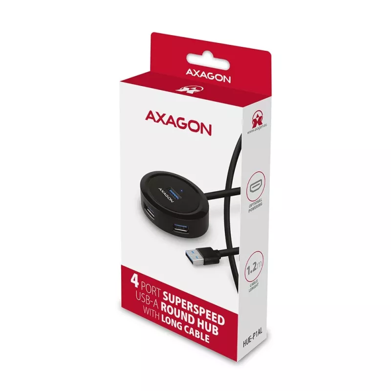 AXAGON HUE-P1AL centrmezgls ar 4 pieslēgvietām USB 3.2 Gen 1 APĻA FORMA