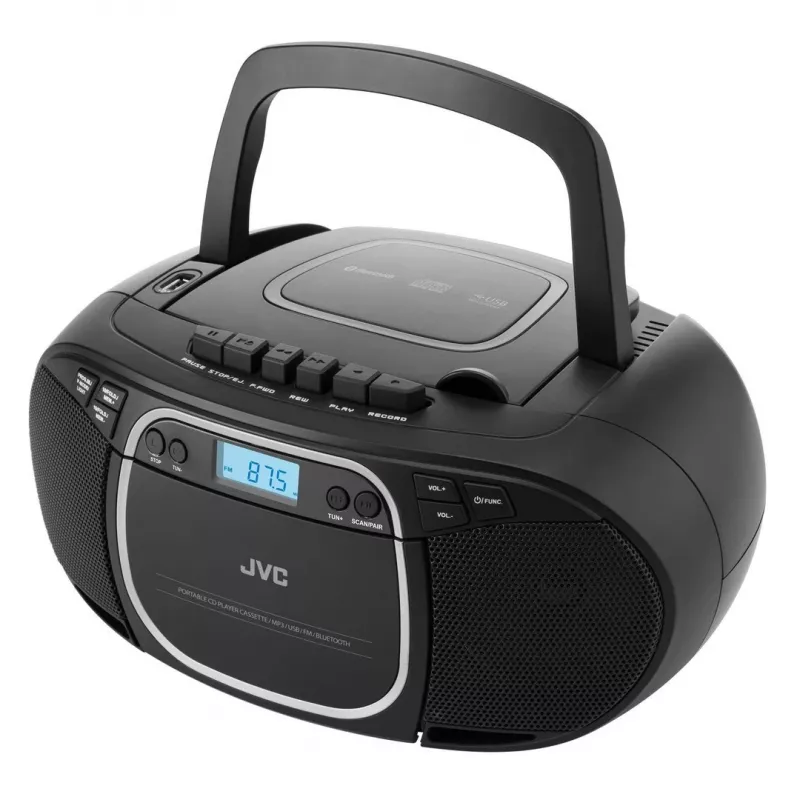 Pārnēsājams CD atskaņotājs JVC RC-E451B Melns — CD/MP3, Bluetooth, FM 87,5–108 MHz, USB, AUX, 3,2W RMS