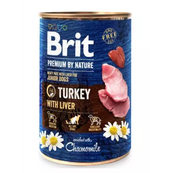 Mitrā suņu barība Brit Premium by Nature Junior — tītars ar aknām, 400 g, kārba, 78% mitrums