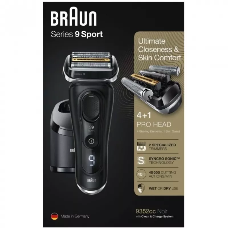 Braun Series 9 9352cc Sport folijas skuveklis Trimmeris Melns Pelēks