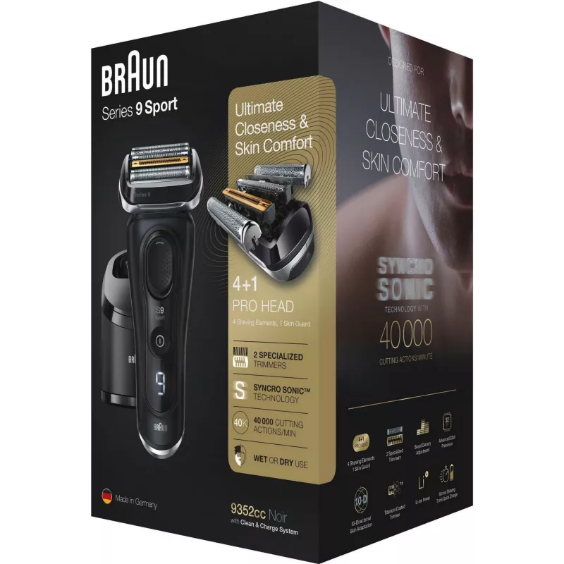 Braun Series 9 9352cc Sport folijas skuveklis Trimmeris Melns Pelēks