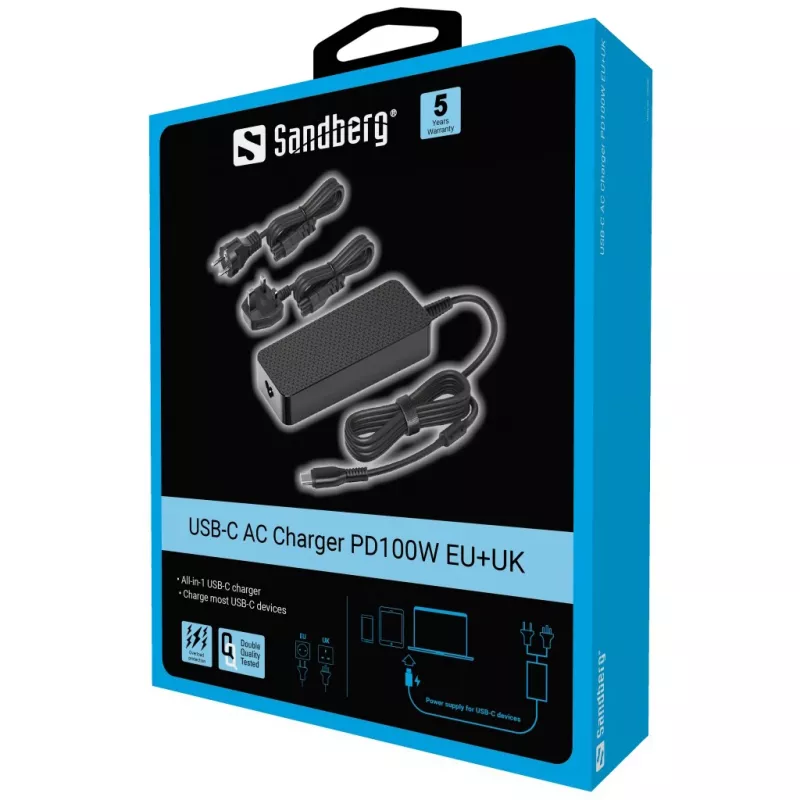 Sandberg 135-82 USB-C maiņstrāvas lādētājs PD100W EU+UK