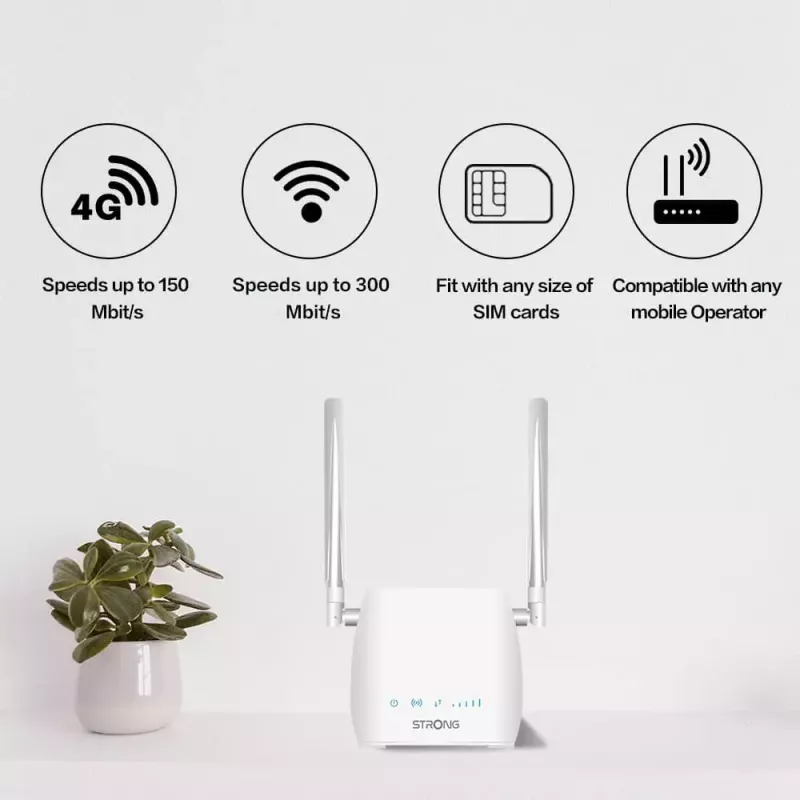 Portable router STRONG 300M Single-band 2.4 GHz Wi‑Fi 4 (802.11n) Fast Ethernet 4G balta