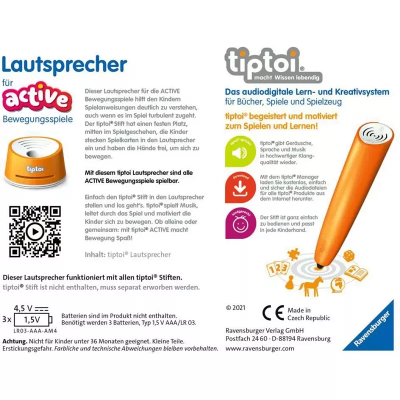 Skaļrunis Ravensburger tiptoi 00093 Daudzkrāsains AAA Baterija