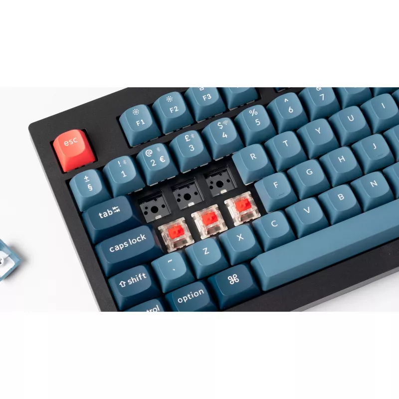 V5 Max, spēļu tastatūra melna/zili pelēka, DE izkārtojums, Gateron Jupiter Banana, Hot-Swap, RGB