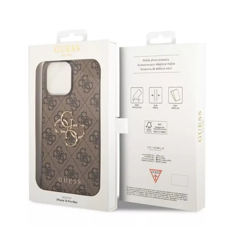 GUESS maciņš Guess GUHCP15L4GMGBR iPhone 15 Pro 6.1 brūns | brūns cietais maciņš 4G Big Metal Logo
