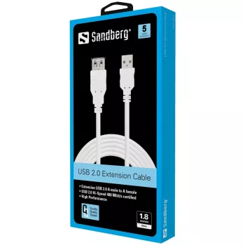 SANDBERG USB kabelis - USB (sieviešu) uz USB (vīriešu) - 1,8